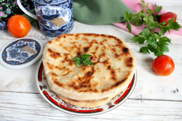 Tortillas with cottage cheese in a frying pan