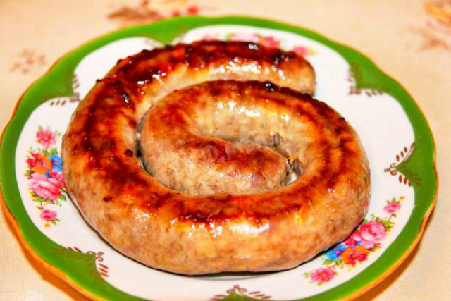 Homemade pork sausage in intestines