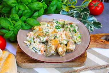 Chicken in sour cream in a frying pan