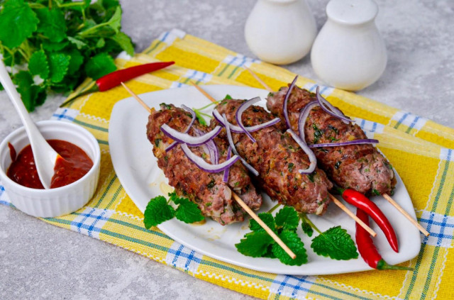 Lula kebab in a frying pan at home from minced meat