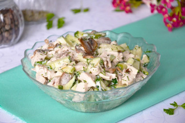 Salad chicken mushrooms cucumber