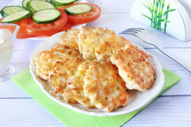 Chopped cutlets from chicken breast with starch and mayonnaise