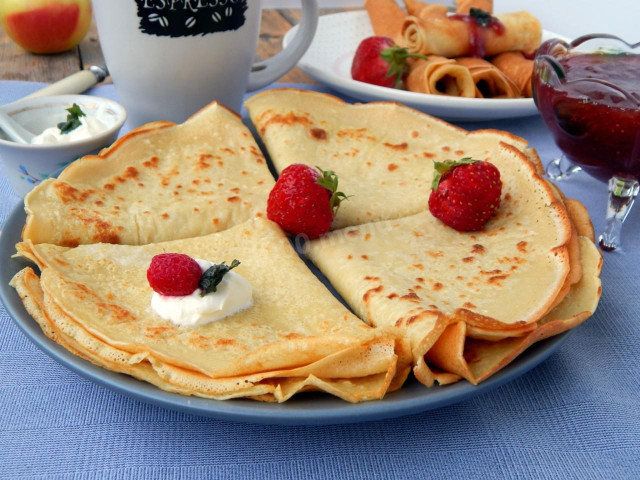 Pancakes made of pancake flour on milk