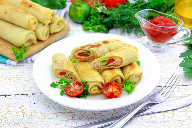 Pancakes with sausage and cheese
