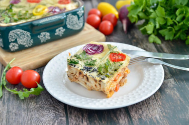 Lavash lasagna with minced meat in the oven