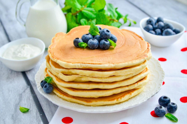 Thick fluffy pancakes on kefir