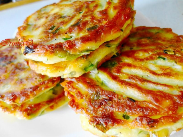 Pancakes with herbs and cheese on kefir