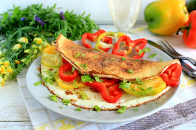 Omelet with flour and milk in a frying pan