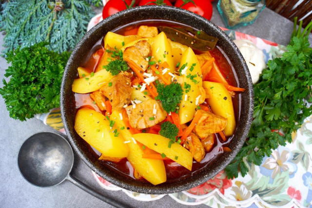 Pork stew with potatoes and vegetables