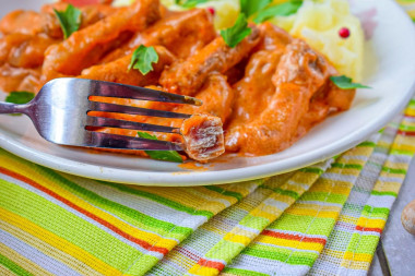 Classic pork beef stroganoff with tomato paste