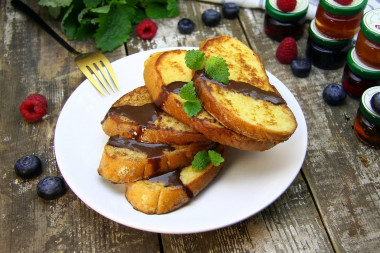 Classic French toast with egg for breakfast