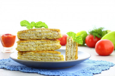 Waffle cakes with minced meat in a frying pan