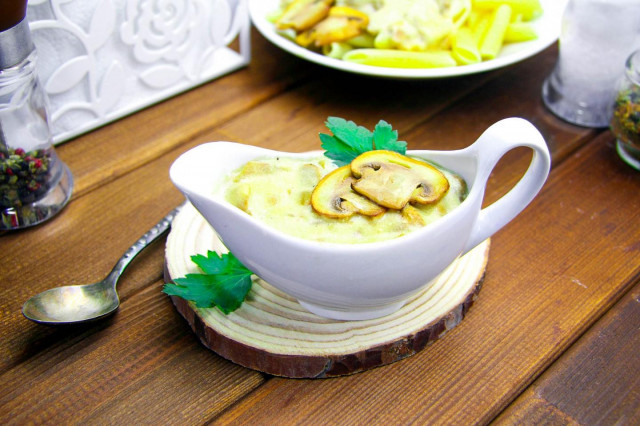 Mushroom sauce with sour cream from champignons