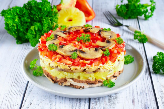 Salad mushrooms pineapple cheese
