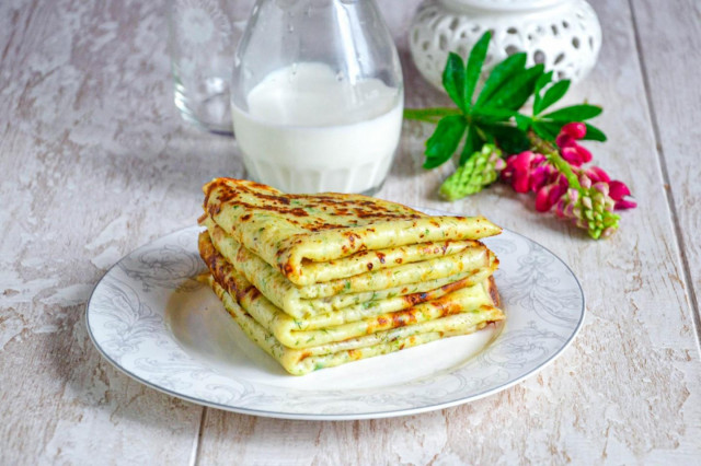 Cheese pancakes with greens