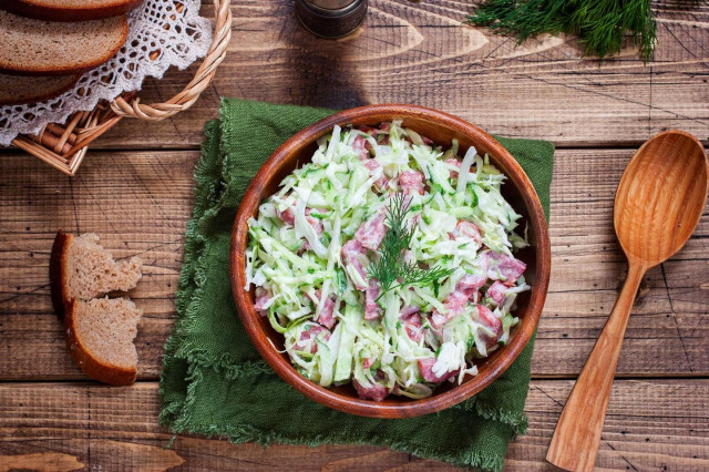 Salad with smoked sausage and fresh cucumber