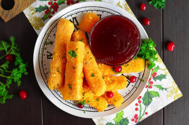 Deep-fried breaded cheese sticks for beer