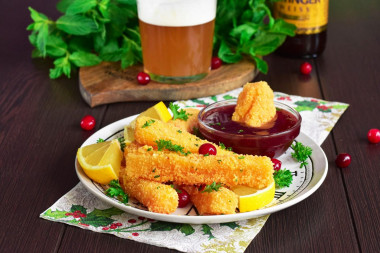 Deep-fried breaded cheese sticks for beer