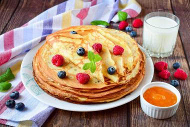 Delicate pancakes with thin milk