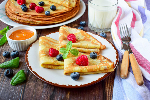 Delicate pancakes with thin milk