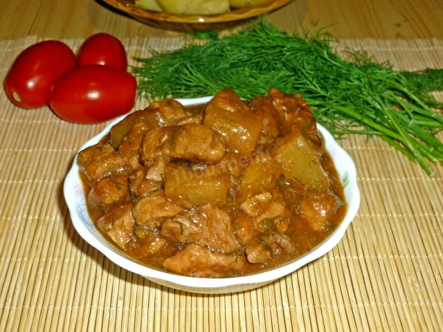 Pork in sweet and sour sauce with pineapples