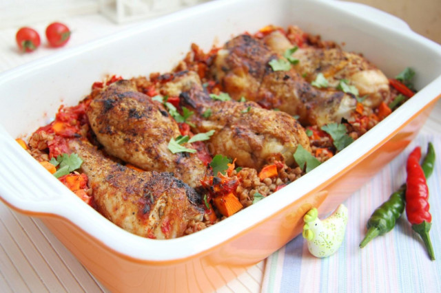 Buckwheat with shin in the oven