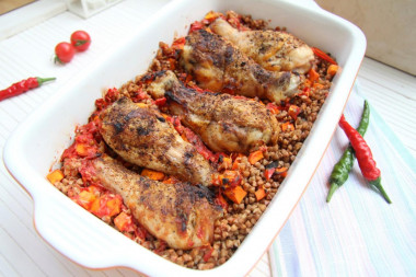 Buckwheat with shin in the oven