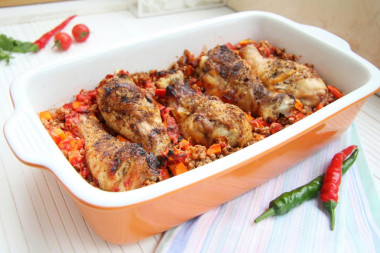 Buckwheat with shin in the oven