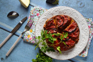 Eggplant with meat baked in the oven