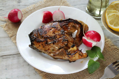 Chum salmon steak in a frying pan