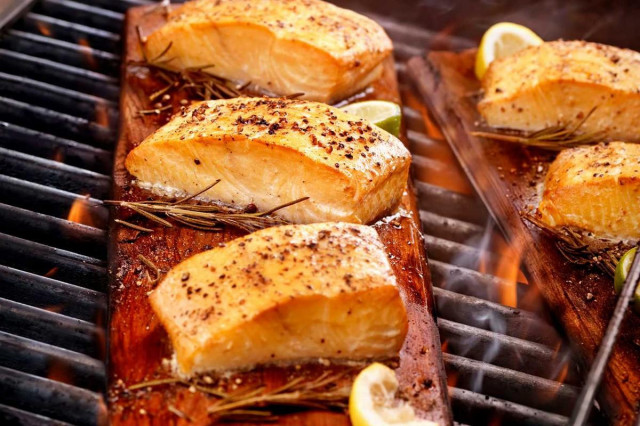 Pink salmon on coals