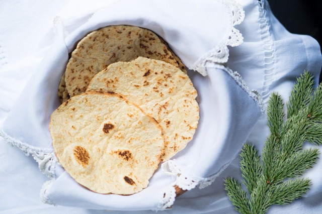 Rice flour tortillas without eggs in a frying pan
