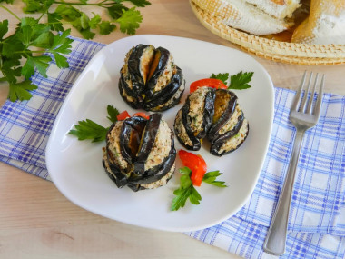 Appetizer eggplant with garlic slices in Georgian