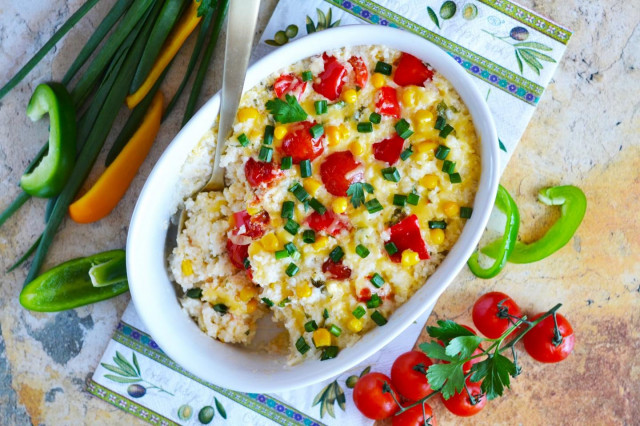 Rice in sour cream in the oven with cheese