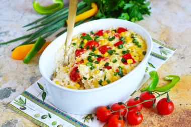 Rice in sour cream in the oven with cheese