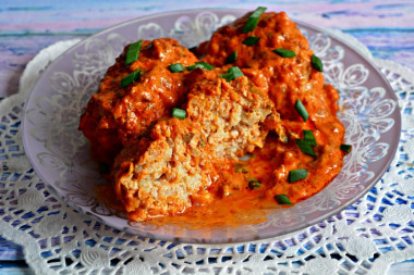 Lazy cabbage rolls without cabbage with rice in a frying pan