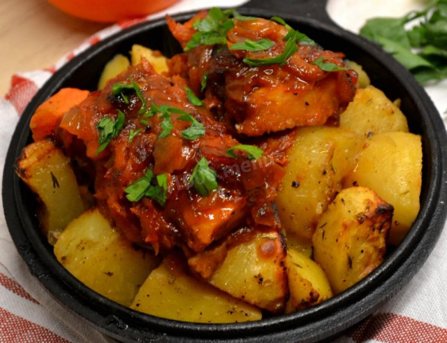 Pollock fillet with vegetables in the oven