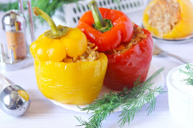 Peppers stuffed with meat and rice in a slow cooker
