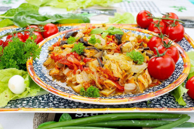 Cabbage stew with eggplant and tomatoes