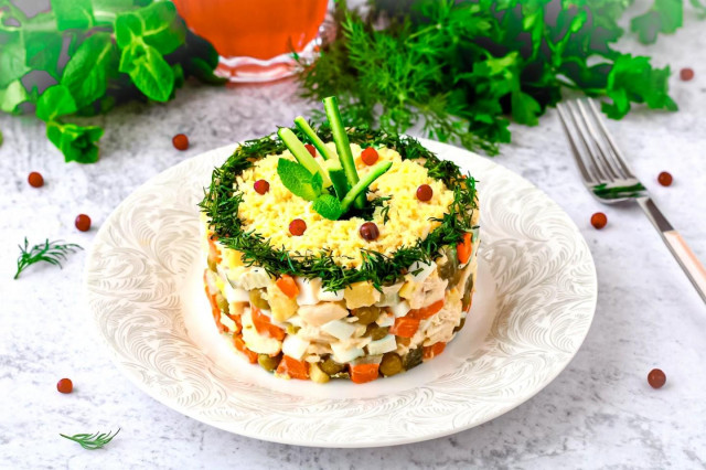 Olivier salad with chicken classic simple