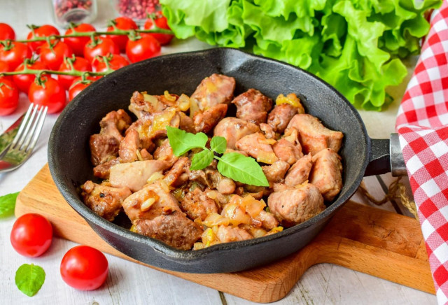 Turkey fillet in pieces in a pan