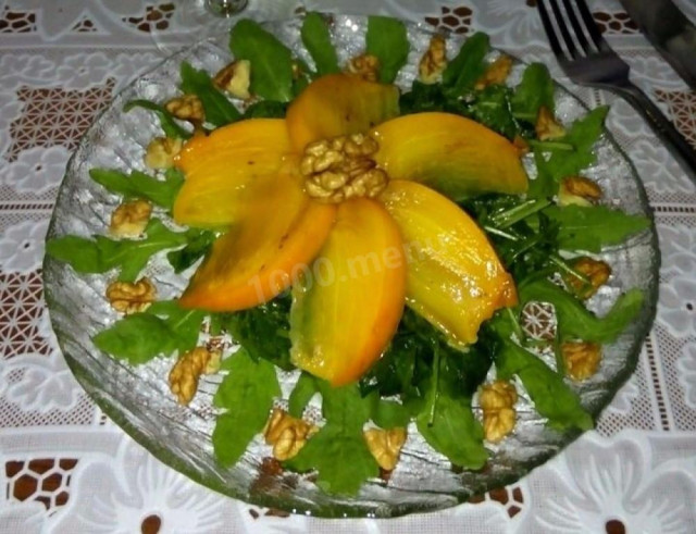 Krumka salad with arugula and persimmon