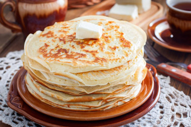 Pancakes on kefir are thick with holes
