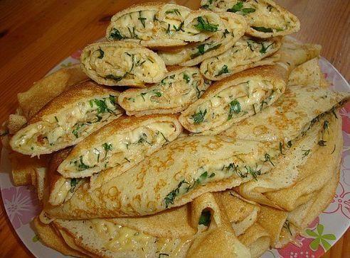 Pancakes stuffed with cheese and herbs