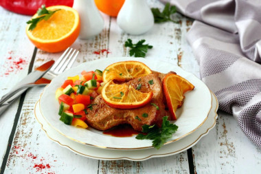 Turkey fillet in soy sauce in the oven with oranges