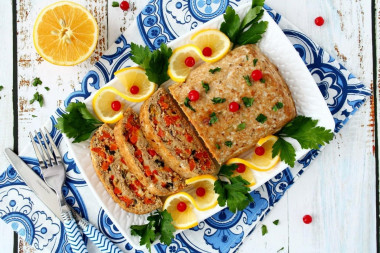 Fish roll in the oven with cheese and vegetables