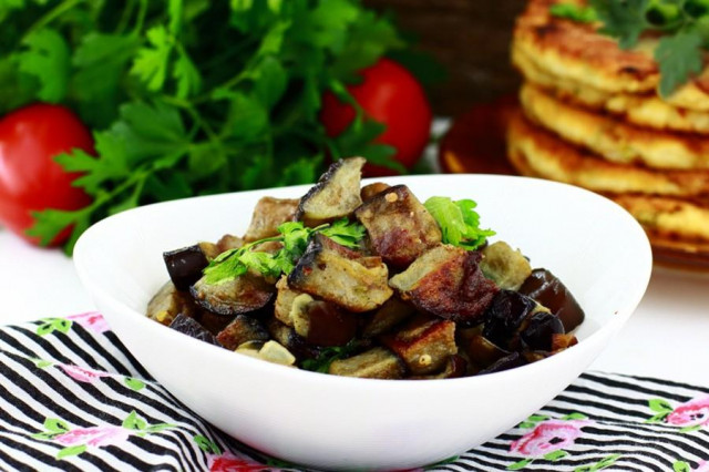 Eggplant with egg like mushrooms