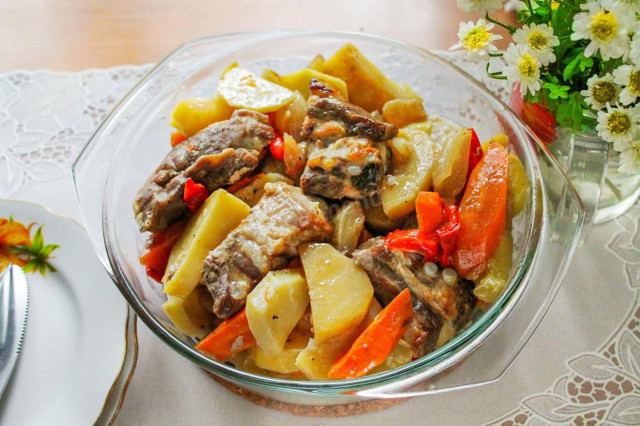 Vegetable stew with meat, zucchini and potatoes