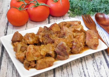 Pork with soy sauce in onion gravy