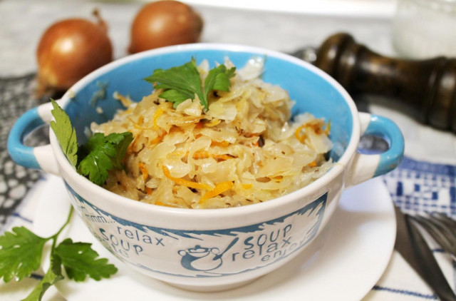 Sauerkraut in a frying pan with vegetable oil